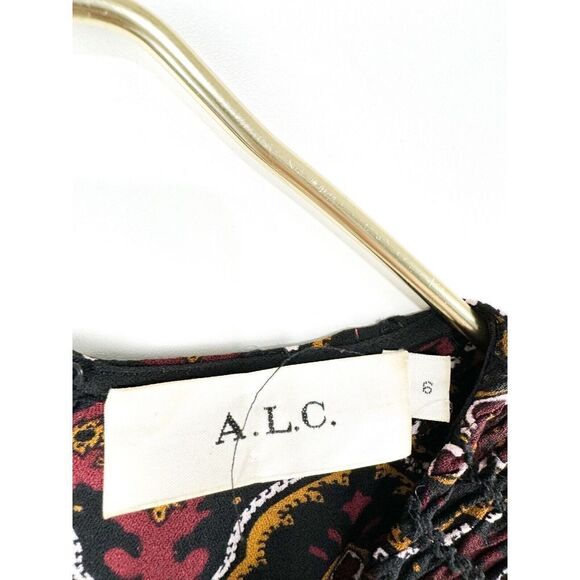A.L.C. Alexa Smocked Printed 6 Silk Mini Dress Long Bell Sleeve - Picture 9 of 9